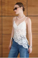 Blouse brodée à bretelles - Crème | D2965 - Topshow