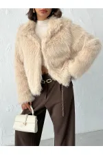 Topshow - Toptan Suni Kürk Kadın Mont - Taş