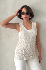 İnci Dantel Detaylı Ham Tişört - Ham | Topshow