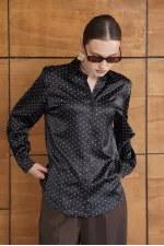 Polka Dot Satin Shirt - Black | F2076 - Topshow