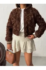 Topshow - Toptan Gül Süzüneli Fermuarlı Mont - Kahve