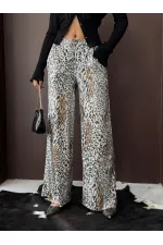 Topshow - Toptan Trend Leopar Desenli Bol Paça Pantolon - Günlük Ve Gece - Açık Leopar