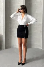 Süet Fermuarlı Toptan Etek - Siyah | TOPSHOW | F0121