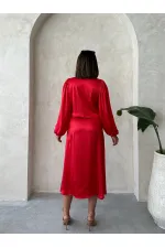 Kraşlı Saten Önden Bağlamalı Toptan Bluz - Kırmızı | Topshow | F1916