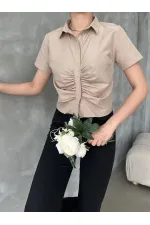 Topshow Stone-Girted Front Gathered Wholesale Blouse