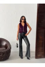 Topshow - Toptan Peluş Yelek- MÜRDÜM