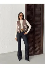 Gilet en daim scuba appliqué Topshow - Marron | F2025