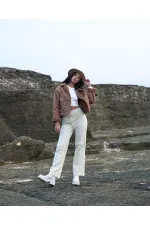 Manteau en gros avec col en nubuck et fourrure - Vison | TOPSHOW | F1553