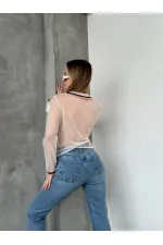 Blouse en tulle détaillée en gros - Crème | TOPSHOW | F1634