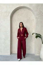 Pantalon en lin - Bordeaux | Topshow