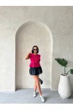 Topshow Fuşya Önden Bağlamalı Poplin Toptan Bluz