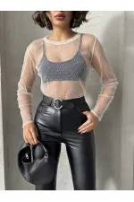 Blouse en tulle à pois en gros - Pierre | TOPSHOW | F1603