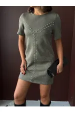 Topshow Droplu Süet Toptan Elbise - Haki | f2039