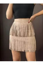 Jupe Topshow en daim scuba à franges - Vison | F2030