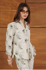 Topshow Embroidered Linen Wholesale Shirts - Stone | F2009