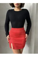 Suet Yırtmaclı Toptan Etek - Kırmızı | TOPSHOW | F1573