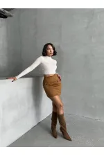 Wholesale Skirt with Pockets - Tan | TOPSHOW | F1572