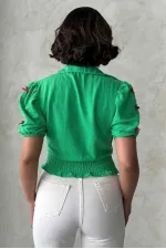 1 Fiyonklu Keten Toptan Gömlek - Zümrüt | Topshow