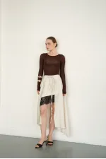 Jupe en satin avec détails en dentelle - Pierre | D2976 - Topshow (vente en gros)