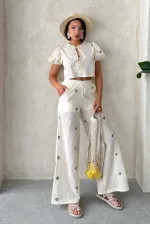 Nakışlı Toptan Pantolon - Taş | Topshow