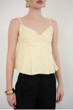 Striped Strappy Wholesale Blouse - Yellow | D2791 - Topshow