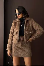 Topshow - Veste femme aspect fourrure (vente en gros) - Marron clair