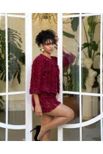 Veste en tulle à motif rose bordeaux Topshow (vente en gros) | F1754