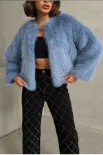 F Tüylü Toptan Yelek - Mavi | TOPSHOW | F1615