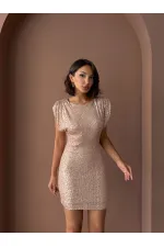 Topshow Işıltılı Pul İşlemeli, Arka Dekolteli, Mini Gece Elbisesi - Bakır | F1867