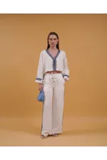 Kot Şeritli Toptan Gömlek - Krem | Topshow | F1888