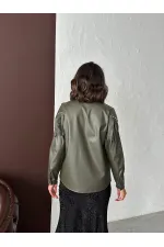 Chemise en similicuir kaki à franges tombantes F 2043