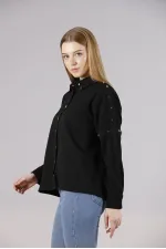 Metal Detailed Wholesale Shirt - Black | TOPSHOW | F1326