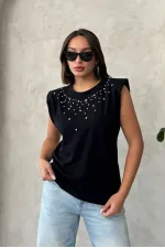 Wholesale Blouse with Stone Detail - Black | Topshow