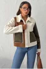 Topshow - Vente en gros de manteaux en daim laminés fourrure de lapin - Crème, kaki, beige