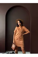 Topshow Drop Suede Wholesale Dress - Tan | F2039