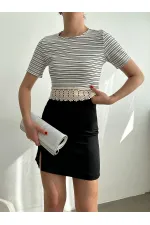 Jupe rayée noire Topshow, chemisier rayé en dentelle (vente en gros)