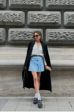 Jupe plissée bleue avec ceinture et détails - Vente en gros | TOPSHOW