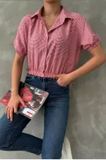 Topshow Fuşya Pitikare Beli Kolucu Lastikli Toptan Gömlek