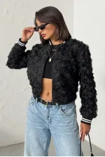 Topshow - Manteau zippé imprimé rose en gros - Noir