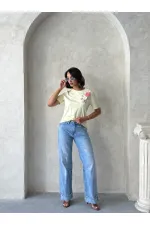 Çiçek Detaylı Tişört - Sarı | Topshow