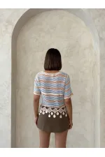 Topshow Orange Mesh Bottom Pompom Wholesale Blouse