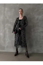 Uzun Toptan Hırka - Siyah Gümüş | TOPSHOW | F1618