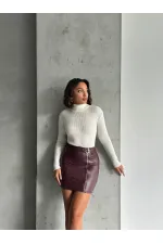 Fermuarlı Deri Toptan Etek - Bordo | TOPSHOW | F0125