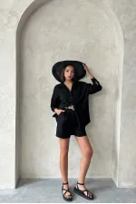 Nakışlı Şort - Siyah Siyah | Topshow