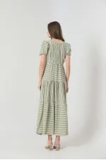 Robe longue rayée vert pistache Topshow en gros