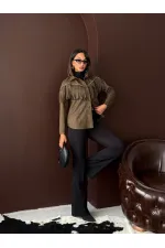 Topshow Püsküllü Droplı Scuba Süet Toptan Gömlek - Haki | F2029