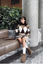 Soft Dokulu Desenli Toptan Triko Toptan Kazak - Kahve | TOPSHOW | K-172