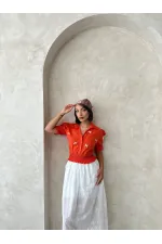 Kol Ucu Etek Gipeli Düğmeli Gömlek - Oranj Topshow