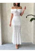 Dantel Toptan Abiye Etek- Krem | TOPSHOW | F1887