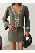 Topshow Şerit Detaylı Scuba Süet Fermuarlı Ceket - Haki | F1971